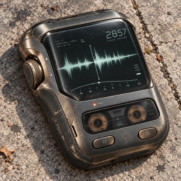 Ed Reed’s time recorder, displaying 2857, found on a concrete sidewalk